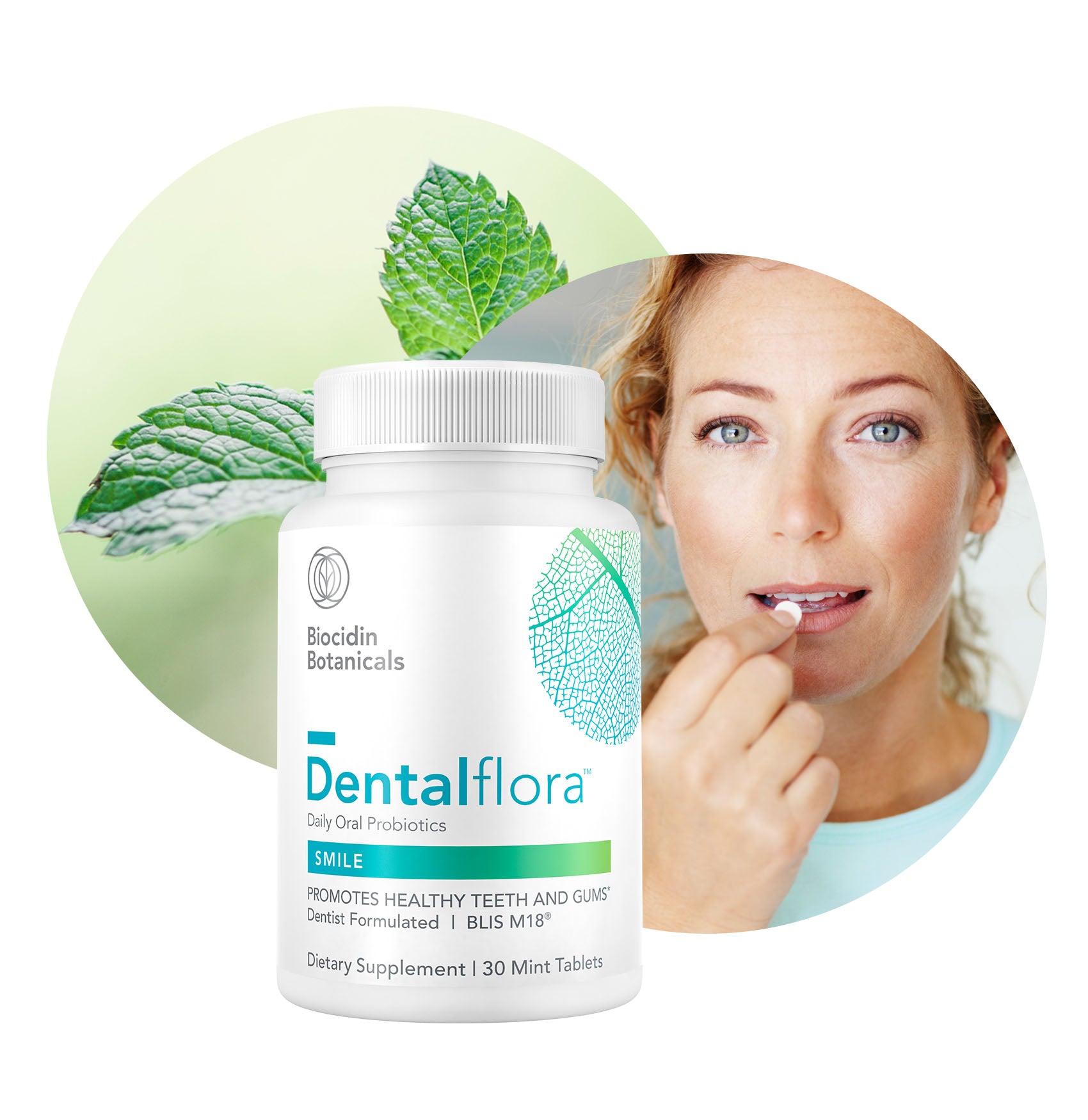 <p>Probiotics + organic spearmint </p>