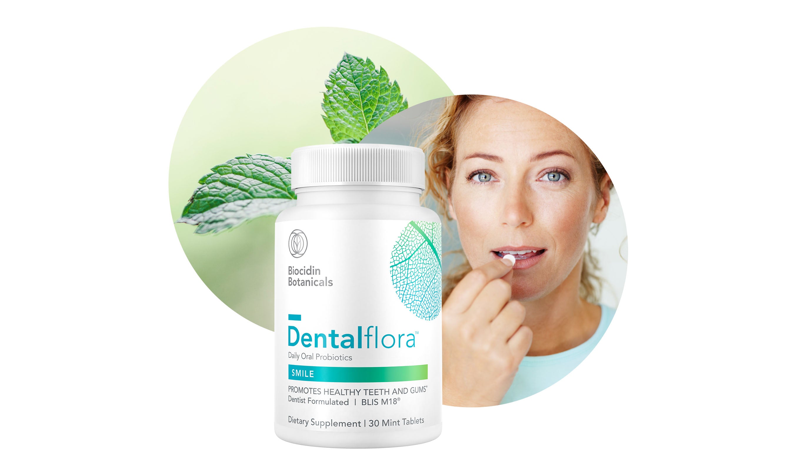 <p>Probiotics + organic spearmint </p> - Mobile image