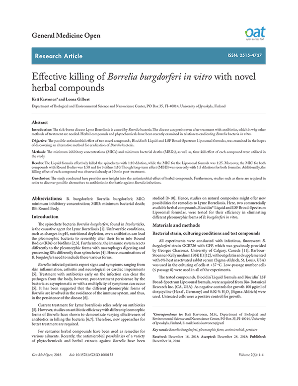 Effective killing of Borrelia burgdorferi in vitro with novel herbal compounds