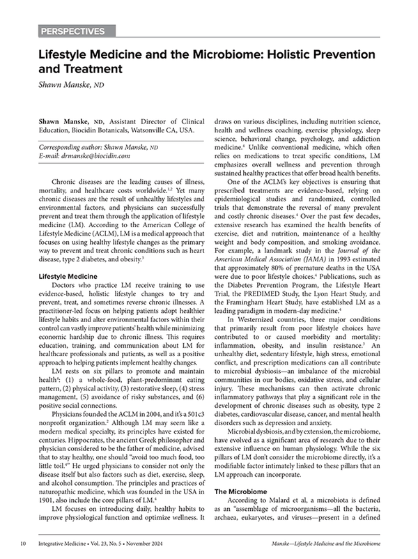 Lifestyle Medicine and the Microbiome: Holistic Prevention and Treatment