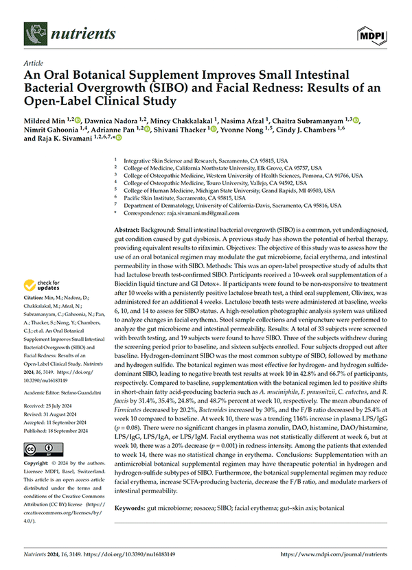 An Oral Botanical Supplement Improves Small Intestinal Bacterial Overgrowth (SIBO) and Facial